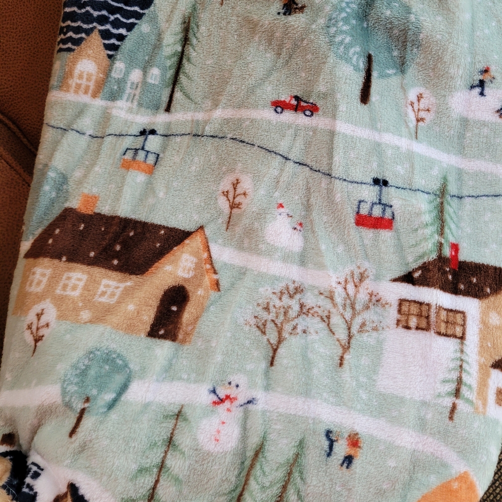 Holiday Time Cozy Blue and Tan Winter Scene Throw